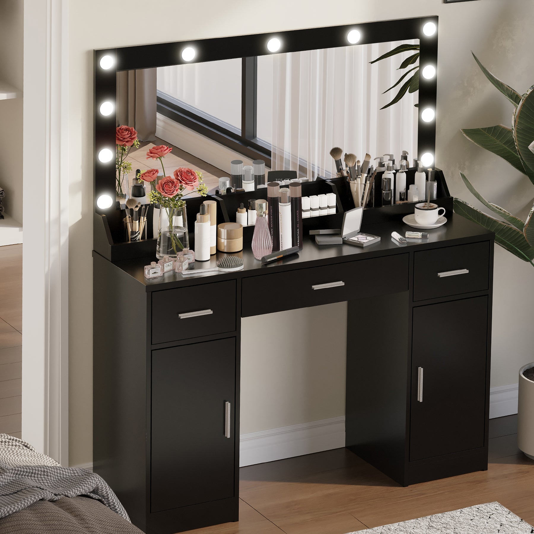 Freya Contemporary Bedroom Vanity, Black
