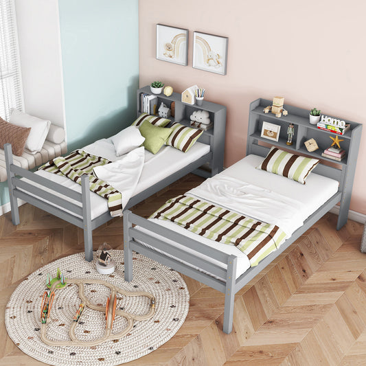 Twin over Twin Bunk Bed with Shelves - Grey - detail view 2