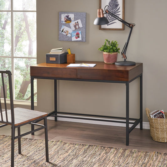 Opal Modern Industrial Writing Desk in Brown Oak