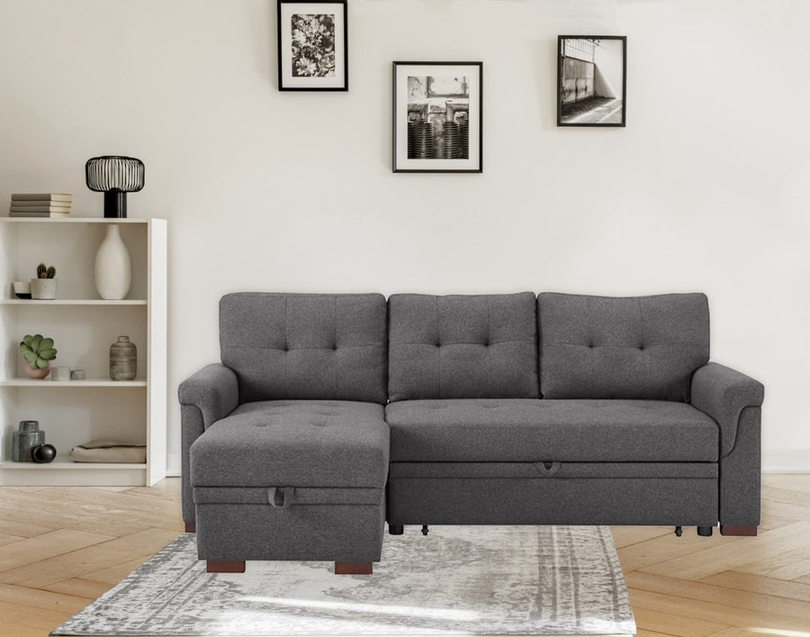 Sierra 84' Dark Gray Linen Reversible Sleeper Sectional Sofa with Storage Chaise - primary color shot