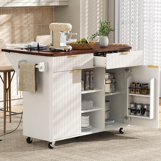 K&k 52' Fluted Kitchen Island with Drop Leaf - White - primary color shot