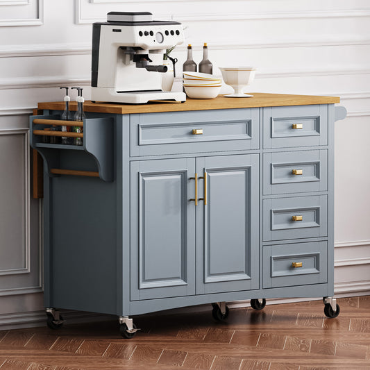K&k 52'' Kitchen Island with Drop Leaf - Blue & Grey - detail view 2