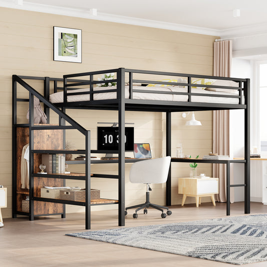 Queen Size Loft Bed with L-Shaped Desk and USB - primary color shot