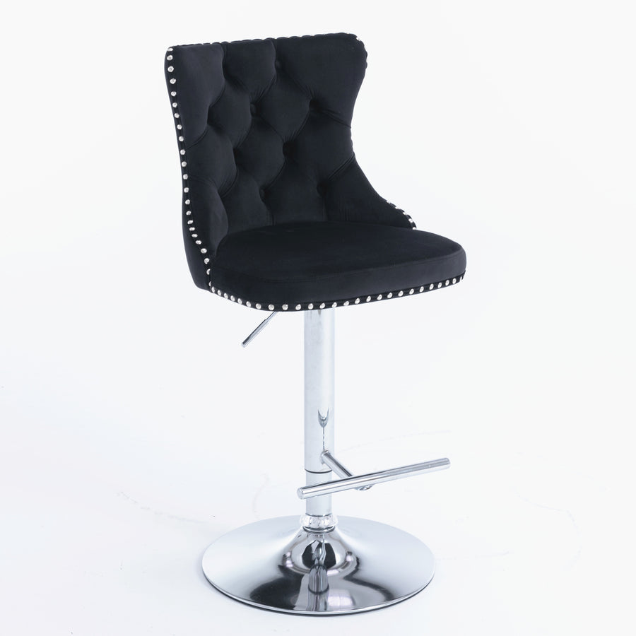 Black Velvet Bar Stool with Silver Legs (Set of 2)
