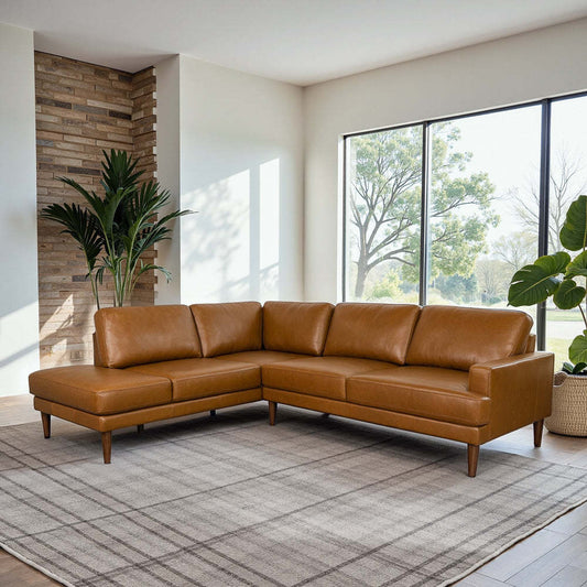 Corbin Left-Facing Tan Leather Sectional Sofa - detail view 2