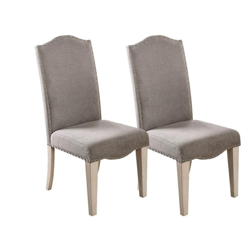 Martin Transitional Camel Back Side Chairs Set of 2 , Antique White & Gray