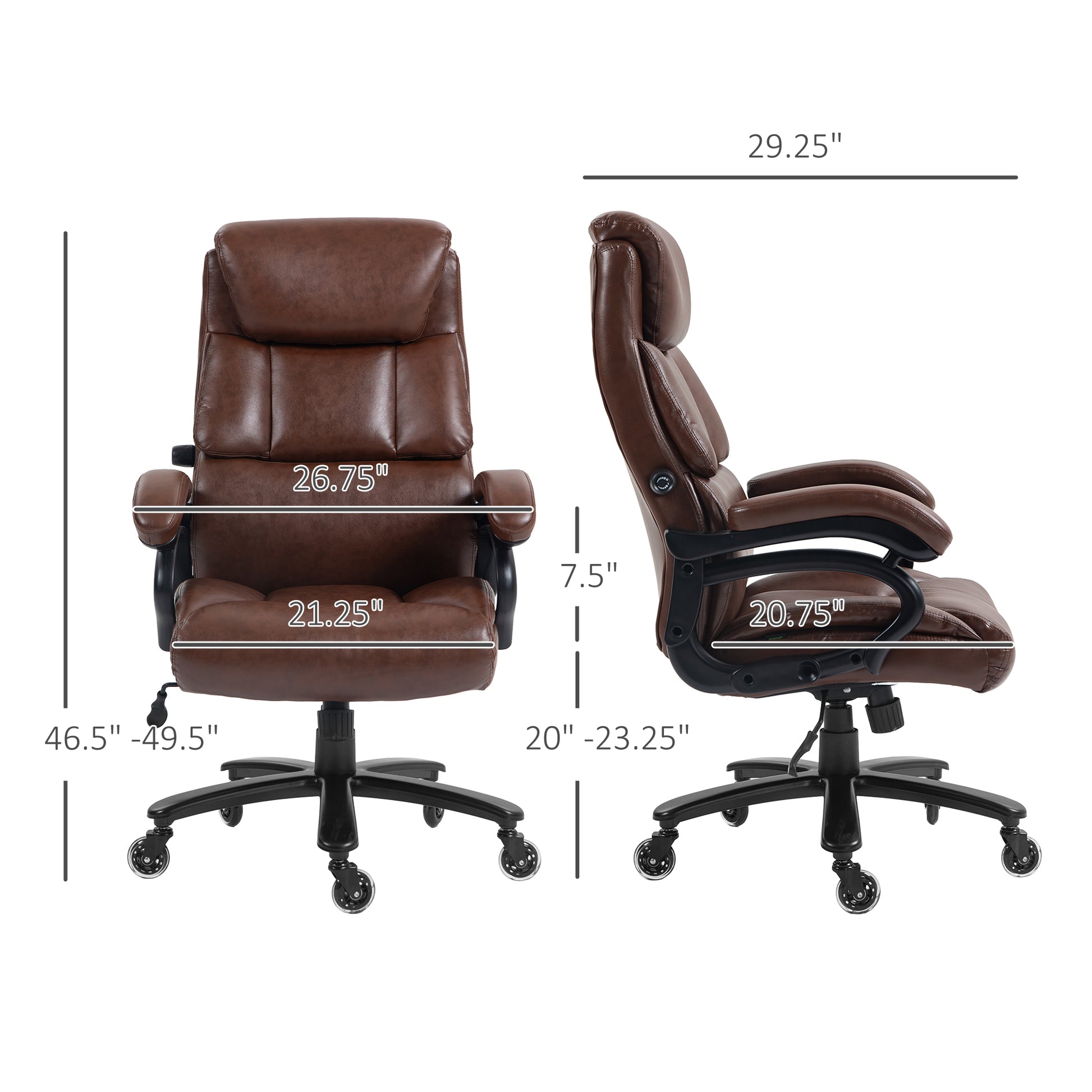 Vinsetto PU Leather Office Chair for Big and Tall, 400lb, Brown