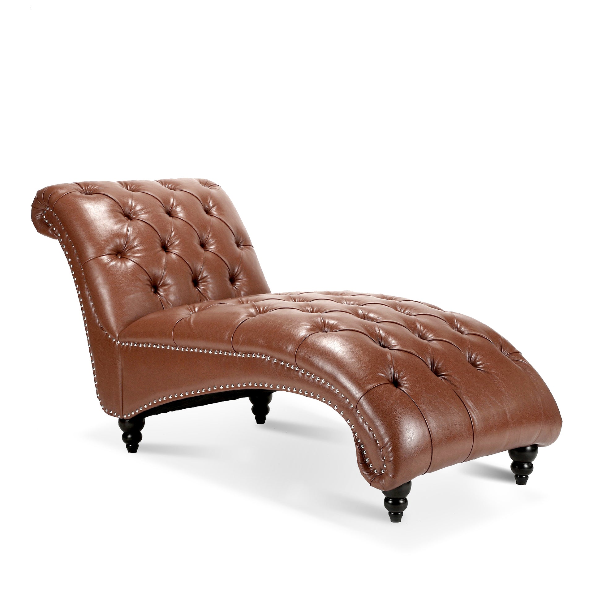 Brown PU Tufted Armless Chaise Lounge with Foam Seating & Birch Legs - primary color shot