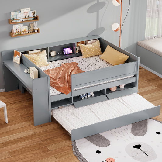 Auden Multi-Functional Twin Daybed with Drawers and Trundle, Gray