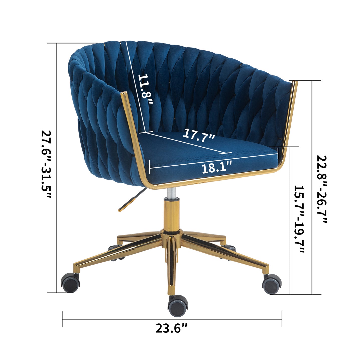 Stylish Blue Hand-Woven Backrest Office Chair with Wheels, Height Adjustable & 360° Swivel