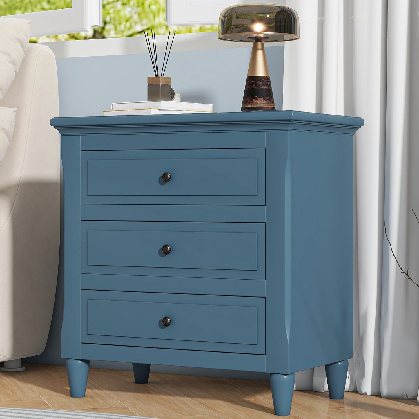 Blue Glider Nesting Tables with Wood Legs - detail view 2