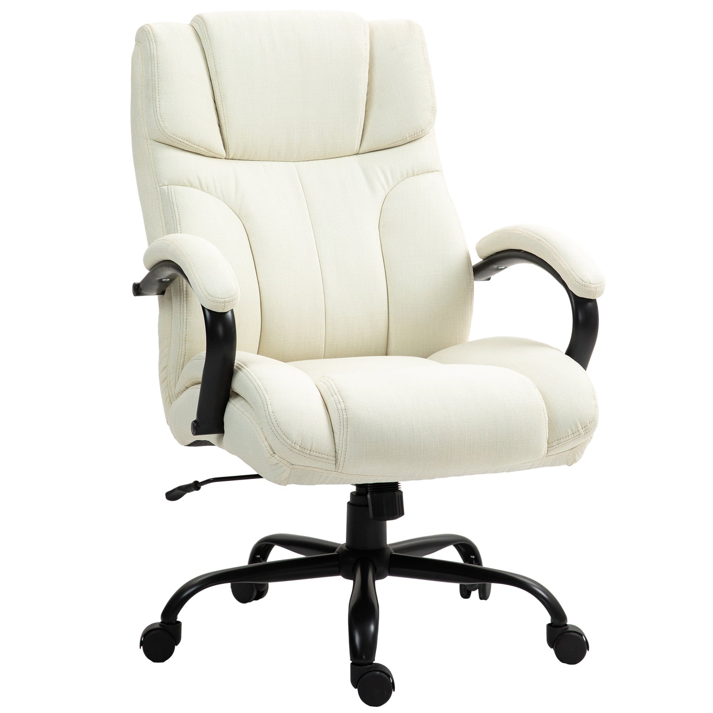 Vinsetto 500lbs Big and Tall Office Chair with Wide Seat, Executive Computer Chair with Adjustable Height, Swivel Wheels and Linen Finish, Cream White