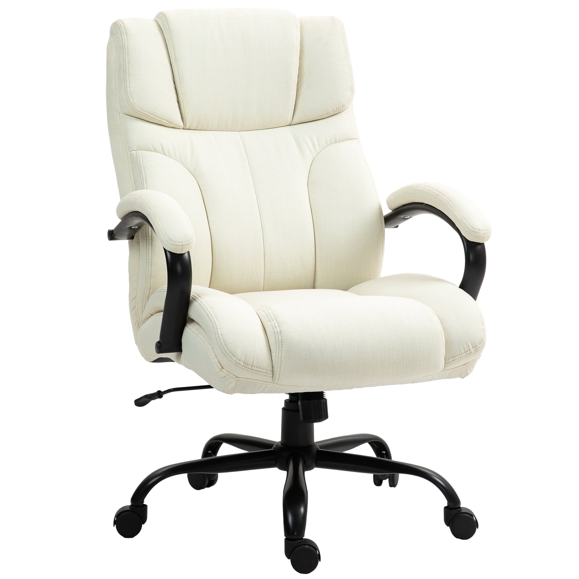 Vinsetto 500lbs Big and Tall Office Chair with Wide Seat, Executive Computer Chair with Adjustable Height, Swivel Wheels and Linen Finish, Cream White
