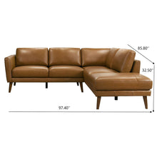Mid-In Mod Benson Tan Leather Sectional Sofa with Right Facing Chaise - Mid-Century Modern Design - detail view 4