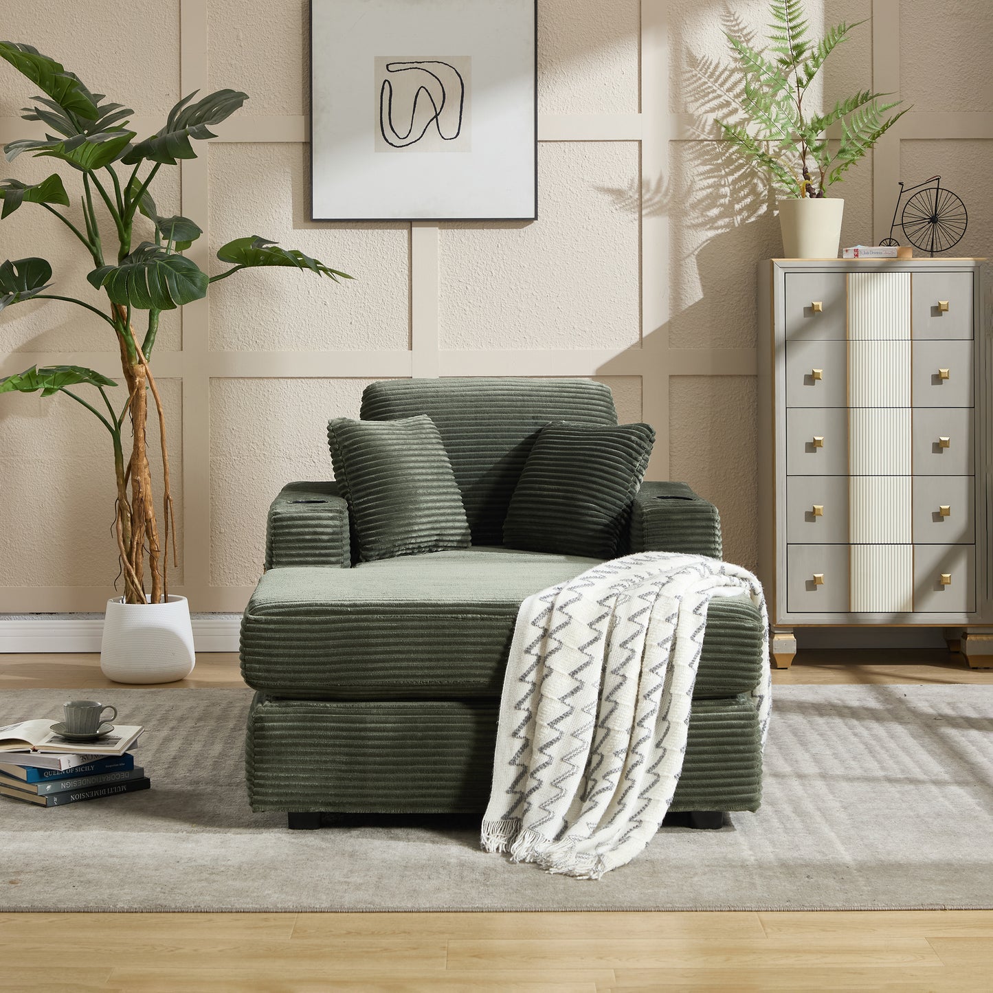 [new]corduroy Upholstered Chaise Lounge Sofa - Green - detail view 3