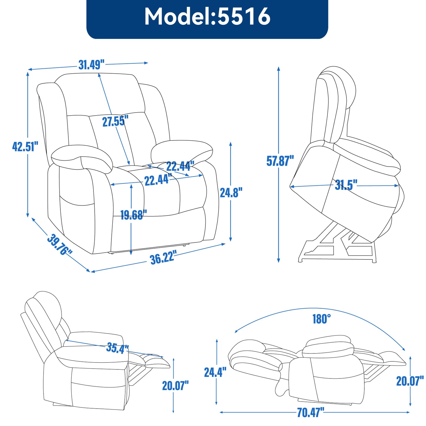 Dual Motor Infinite Position Up to 350 LBS Electric Medium Size Brown Power Lift Recliner Chair with 8-Point Vibration Massage and Lumbar - detail view 6