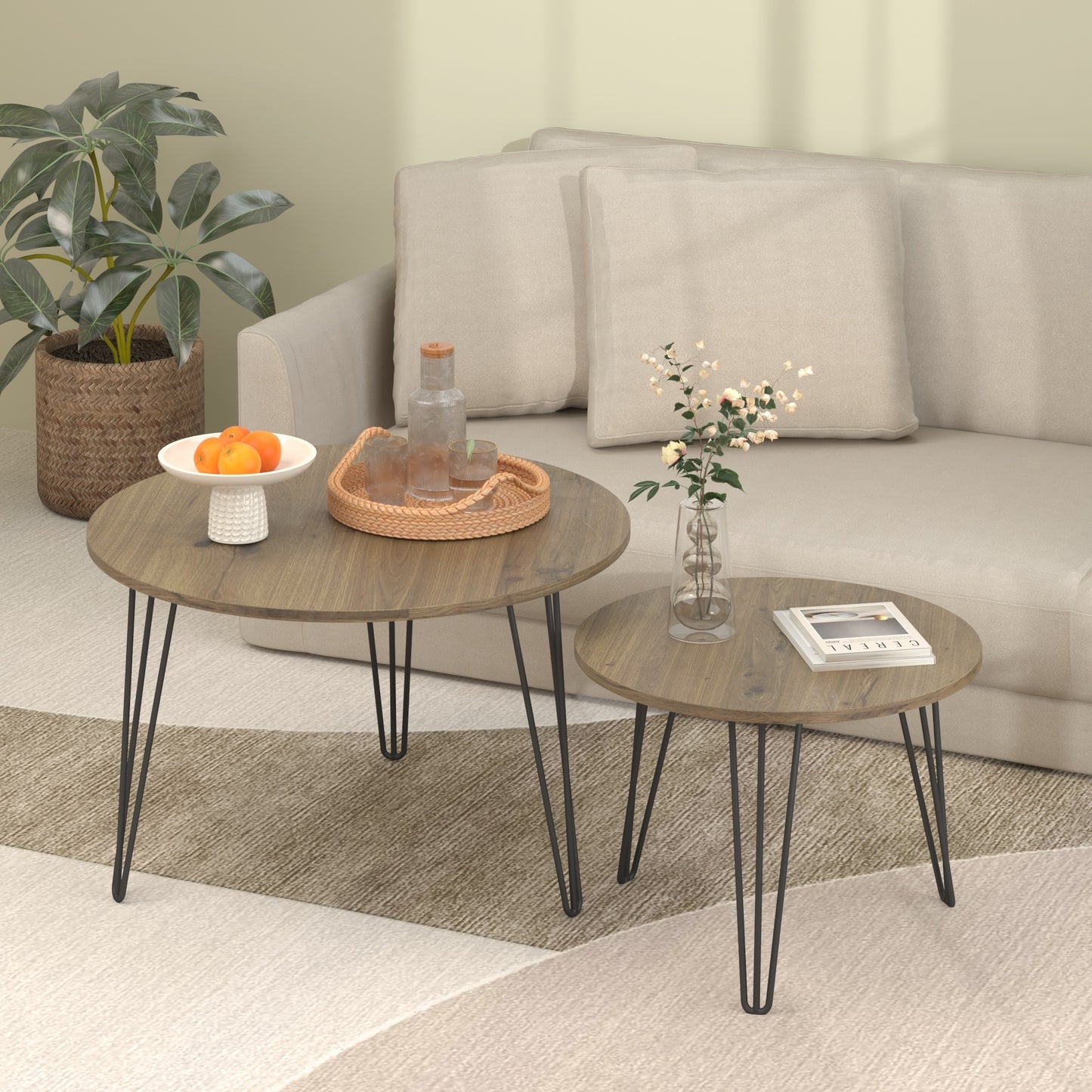 Brown Wood+metal Steel Frame Nesting Tables with Wood Legs - detail view 5