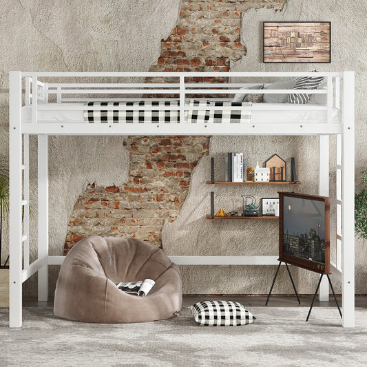 Twin XL Size Metal Loft Bed - White - detail view 2