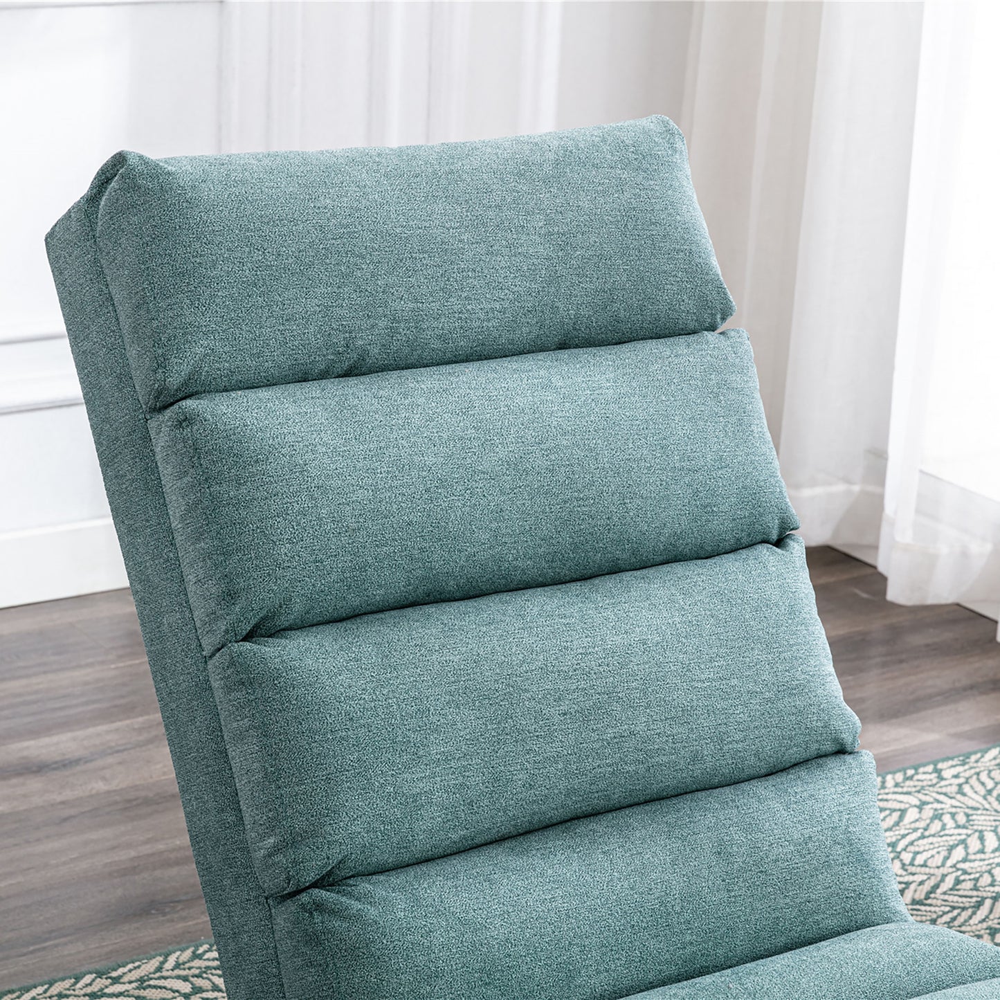 Teal Linen Chaise Lounge with Silver Legs - detail view 8