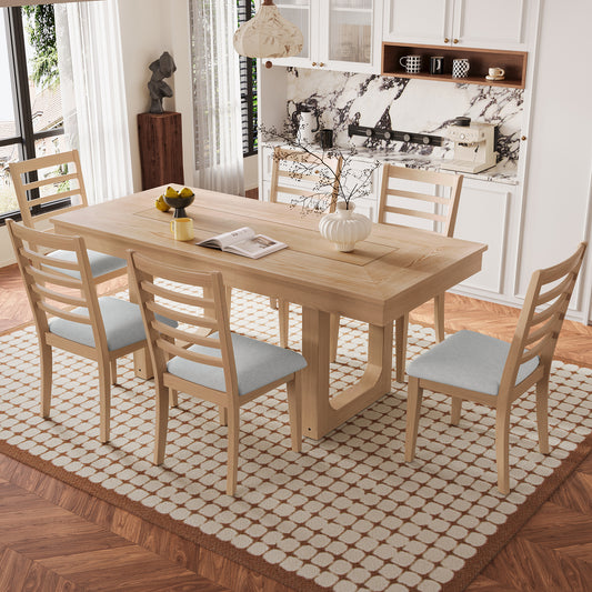 7 Piece Extendable Dining Table Set - Beige,natural - primary color shot