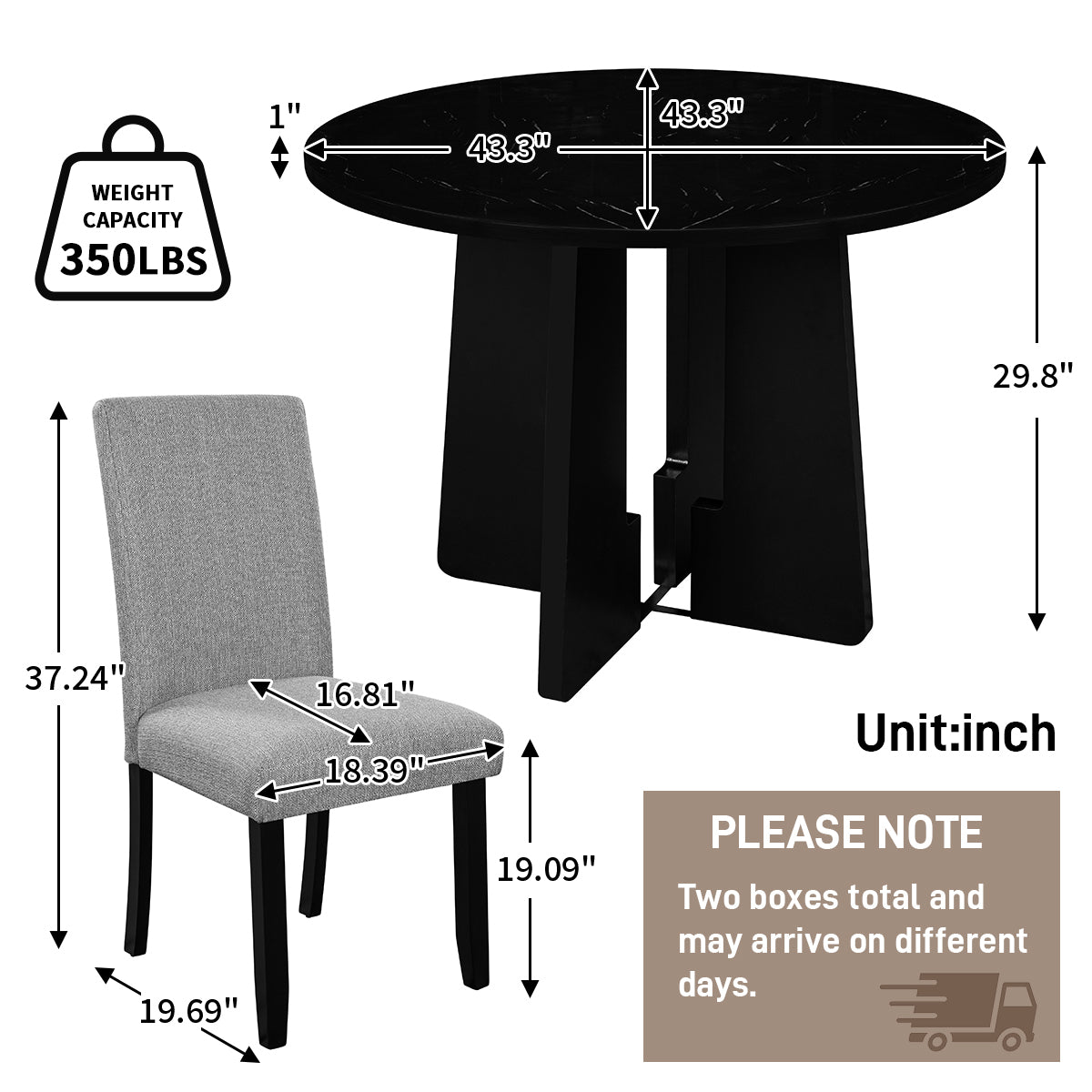 5-Piece Round Dining Table Set - Grey+black - detail view 4
