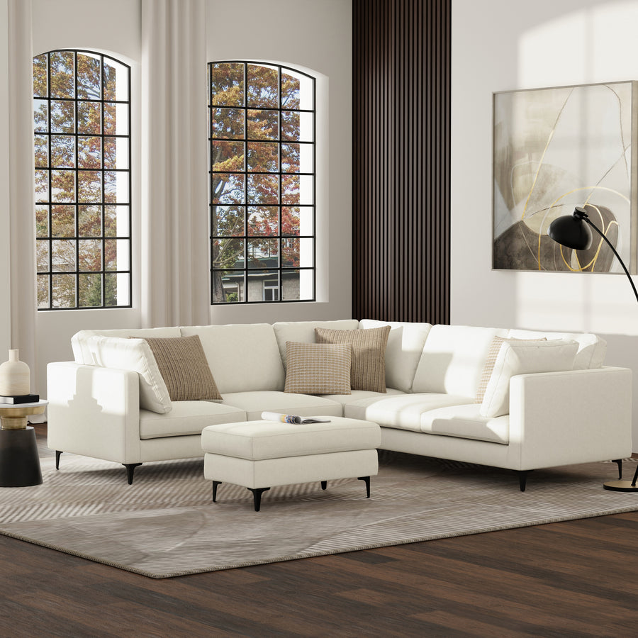 Ava Mid Century Corner Sectional Sofa in Cream Performance Fabric with Metal Legs, 102-Inch Wide, Solid Wood Frame - detail view 2