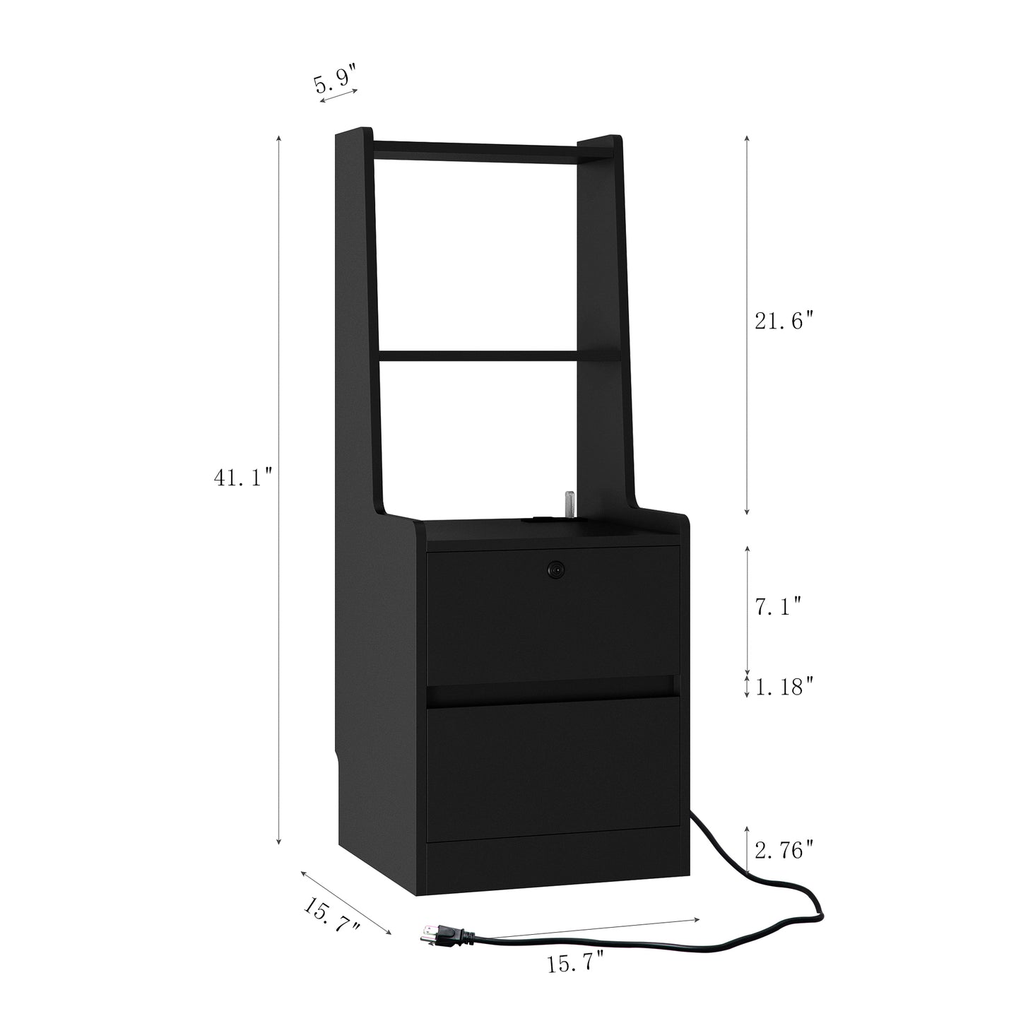 Nightstand with Charging Station - Black - detail view 7