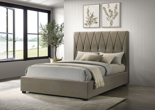 Delsea Light Brown Velvet Platform Bed – Queen