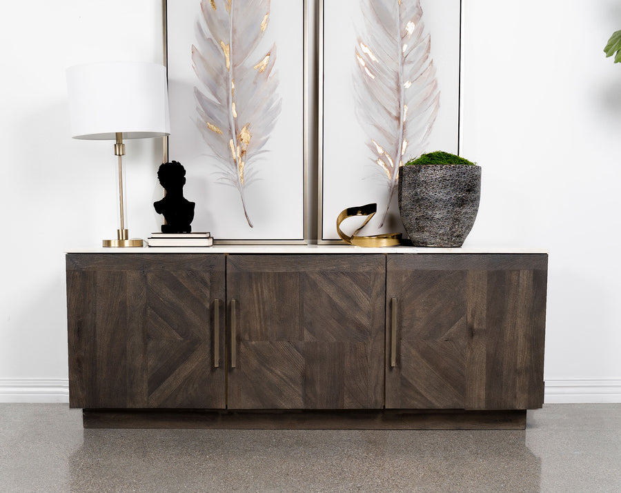 Dennis 3-Door Marble Top Dining Sideboard Server White And Tobacco Grey