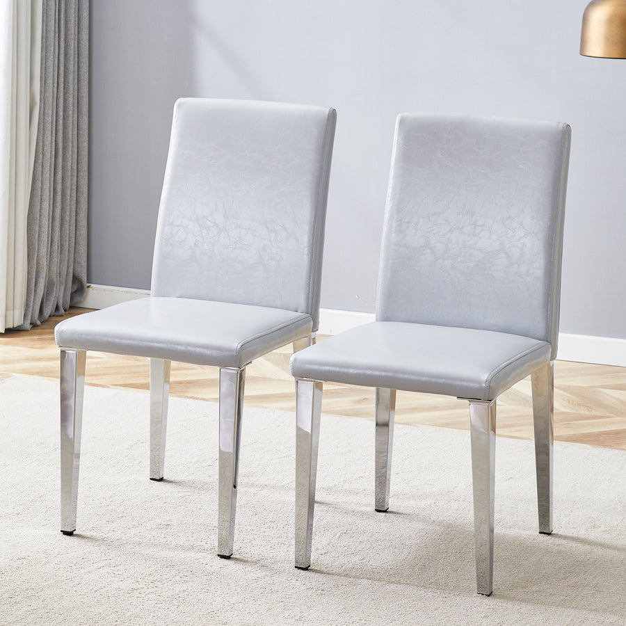 Gray PU Leather Dining Chairs with Silver Legs (set of 2) - primary color shot