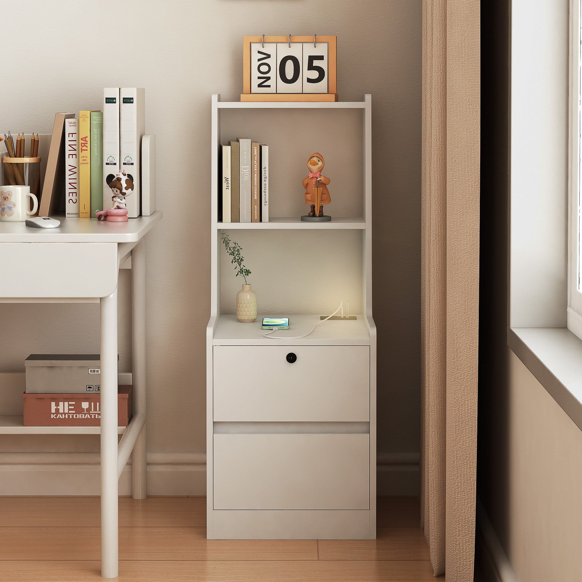 Nightstand with Charging Station - White - detail view 5