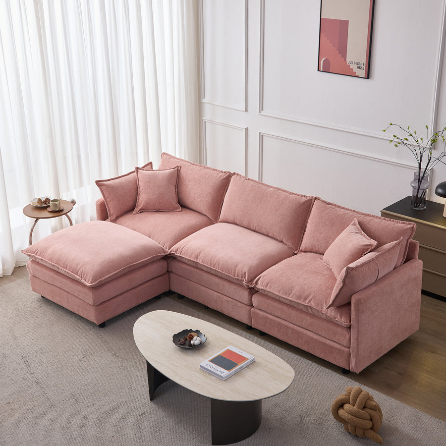 105' Modular Sectional Couch,Upholstered Soft Chenille Fabric Sofa,3 Seater with Ottoman L Shape Sofa Pink - primary color shot