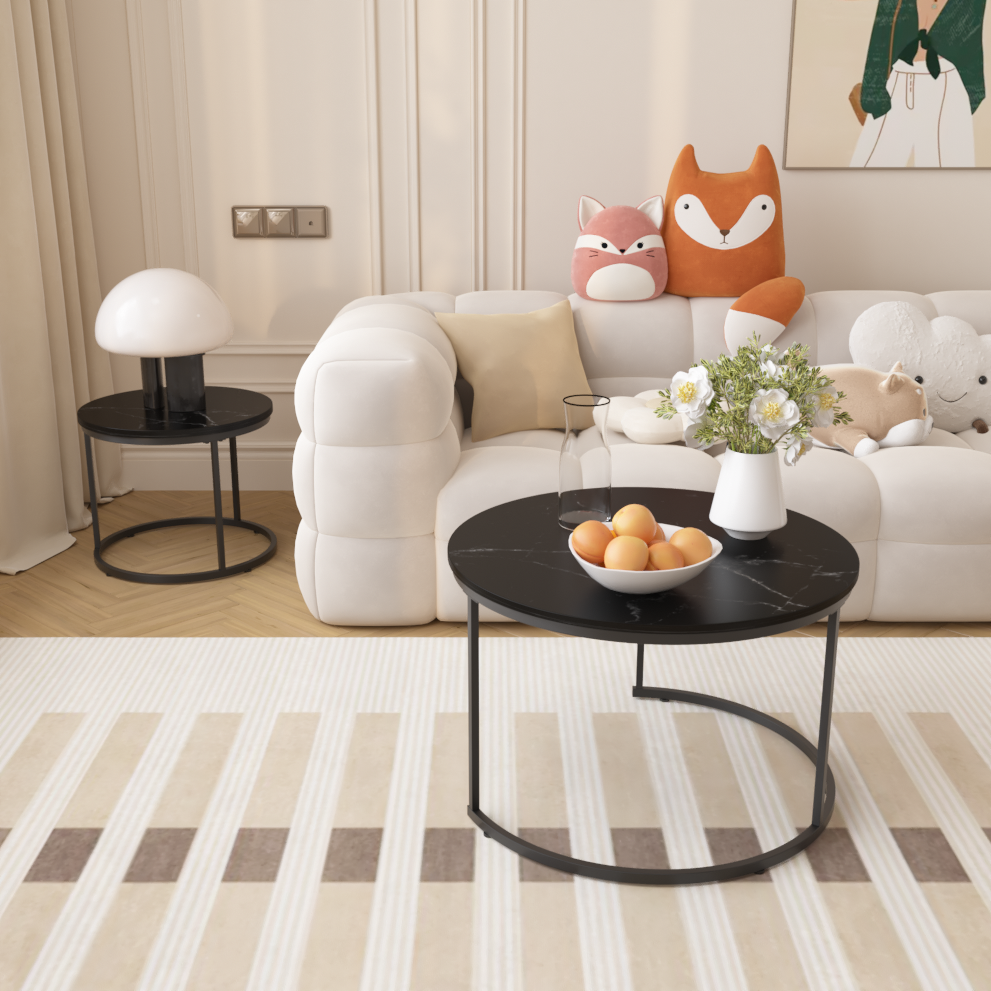 Black Wood+metal Steel Frame Nesting Tables with Black Legs - detail view 5