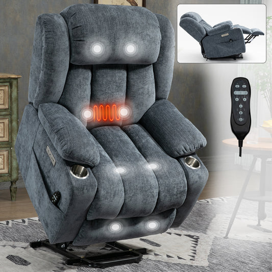 Up to 350 LBS Chenille Power Lift Recliner Chair - Blue - primary color shot