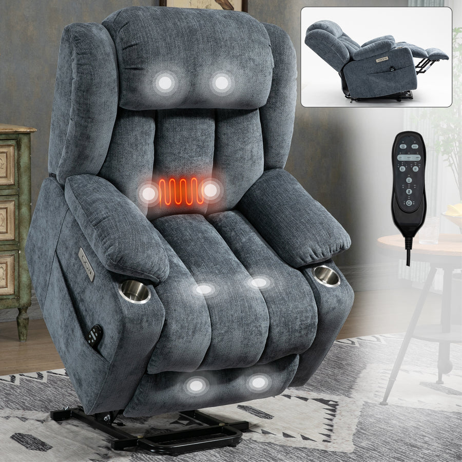 Up to 350 LBS Chenille Power Lift Recliner Chair - Blue - primary color shot