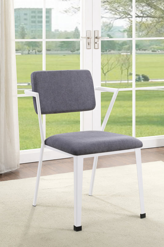 Upholstered Fabric Side Chairs – Grey+White (Set of 2)
