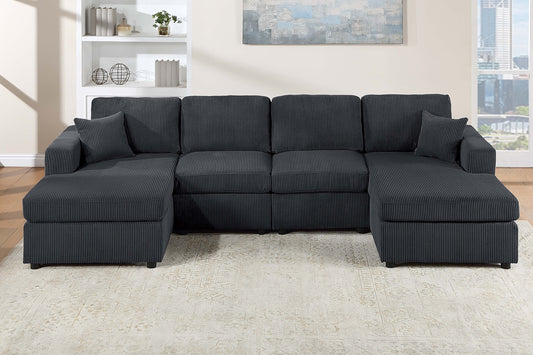 Modern Design Sectional Set 3pc Armless Loveseat Two Matching Pillow Right Arm And Left Arm Chaise Black Finish Primary Living Room - detail view 2