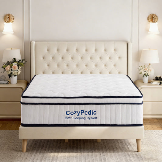 12 Inch Queen Size Medium Firm Mattress, Memory Foam with Pocket Springs for Back Pain Relief & Pressure Relief, Cooling Antibacterial Cover, CertiPUR-US Certified, White(59.84'x 79.92'x 11.81')