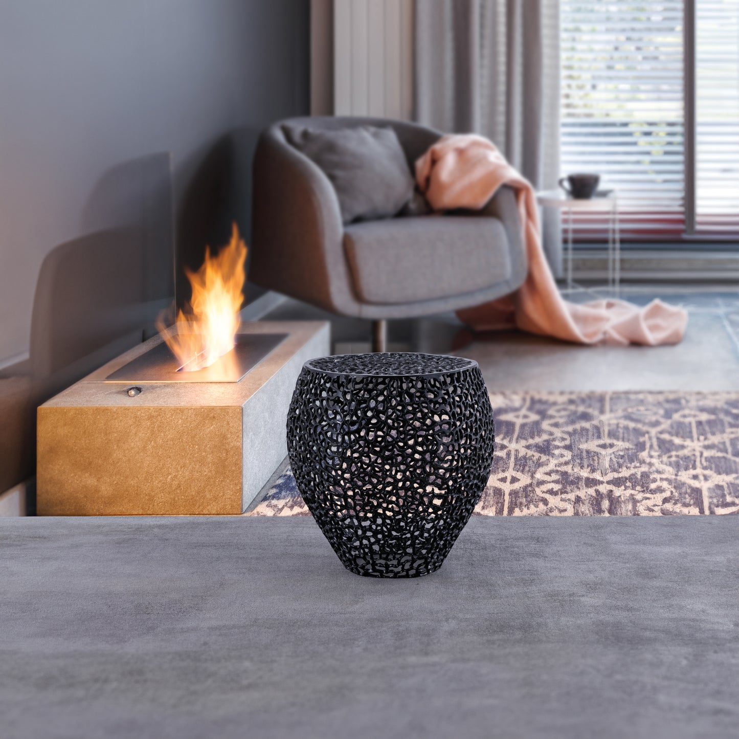 Azriel Aluminum Mesh Side Table, Black