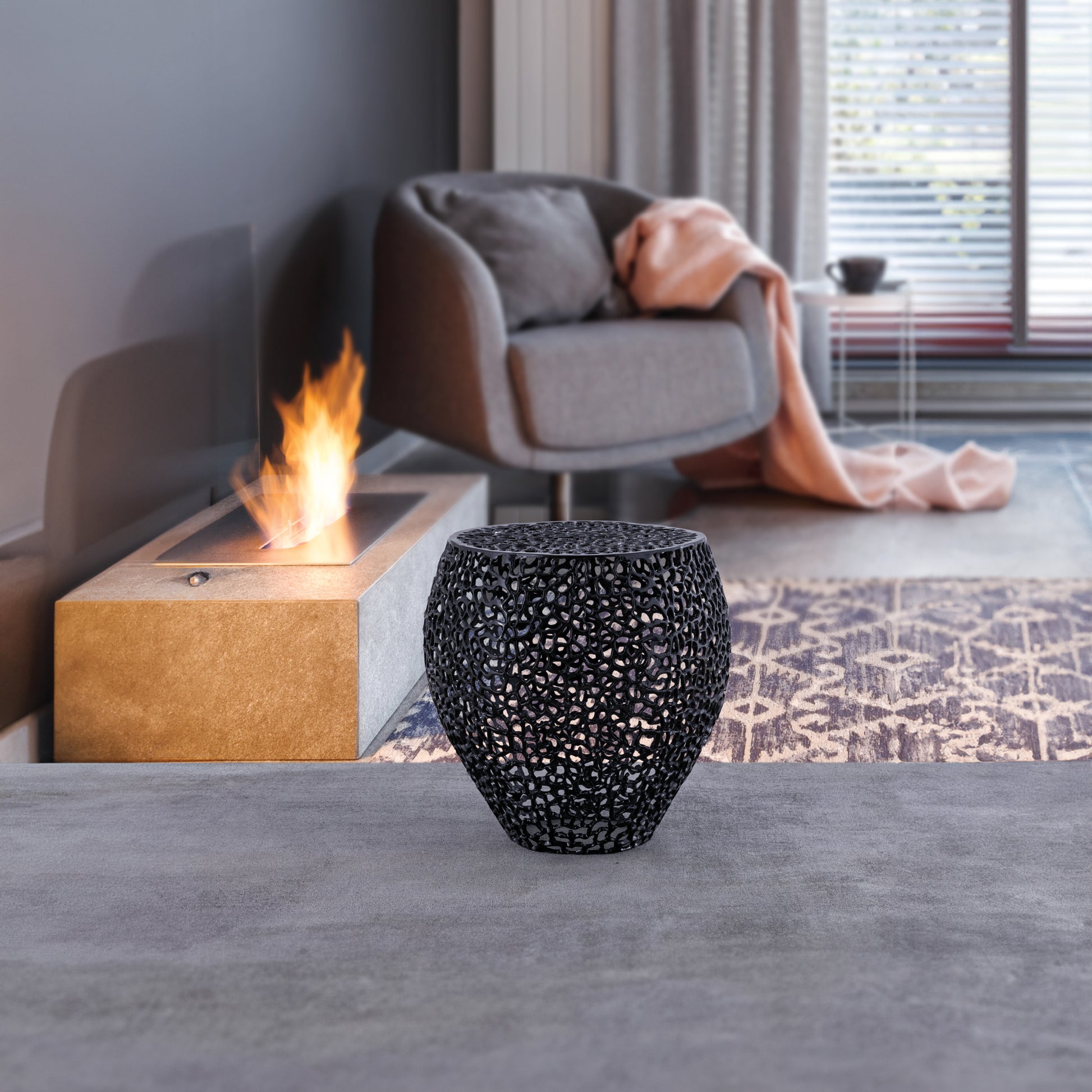 Azriel Aluminum Mesh Side Table, Black