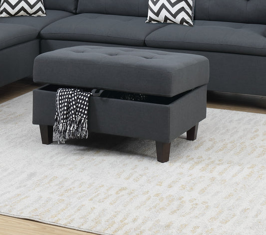 Living Room Furniture Charcoal Cushion Sectional w Ottoman Linen Like Fabric Sofa Chaise - detail view 2