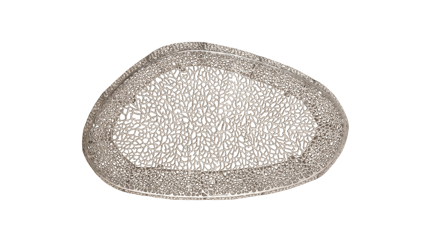 Azriel Oval Aluminum Mesh Coffee Table, Silver