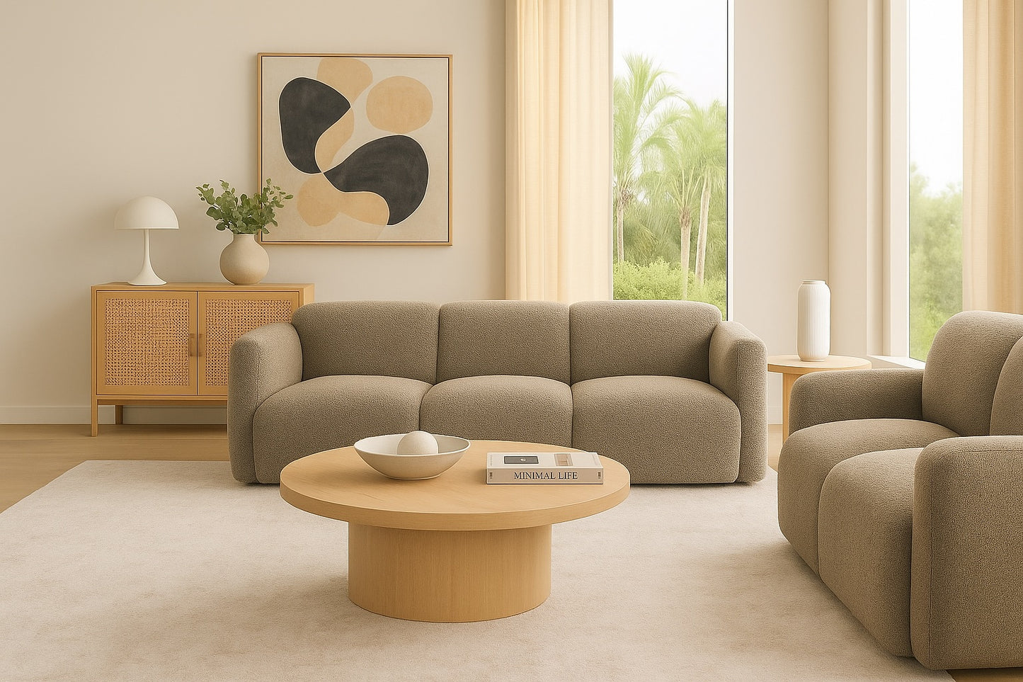 Dorset Modern Brown Bouclé Upholstered Sofa & Loveseat Set