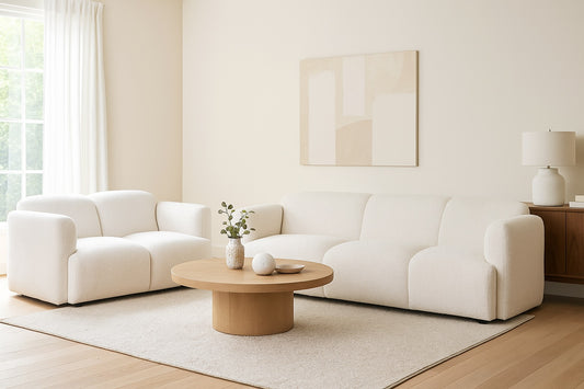 Dorset Modern White Bouclé Upholstered Sofa & Loveseat Set