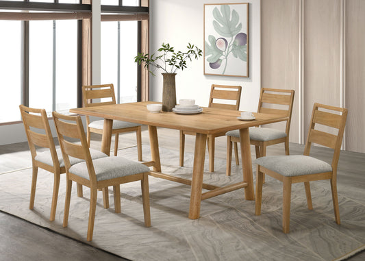 Duncan 7-Piece Washed Oak Dining Set with Oatmeal Bouclé Chairs