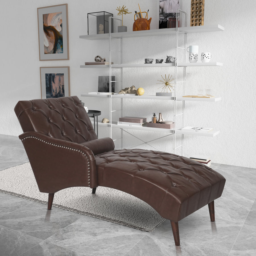 Chaise Lounge Arm Chair Indoor with Pillow & Solid Wood Legs - Brown - primary color shot