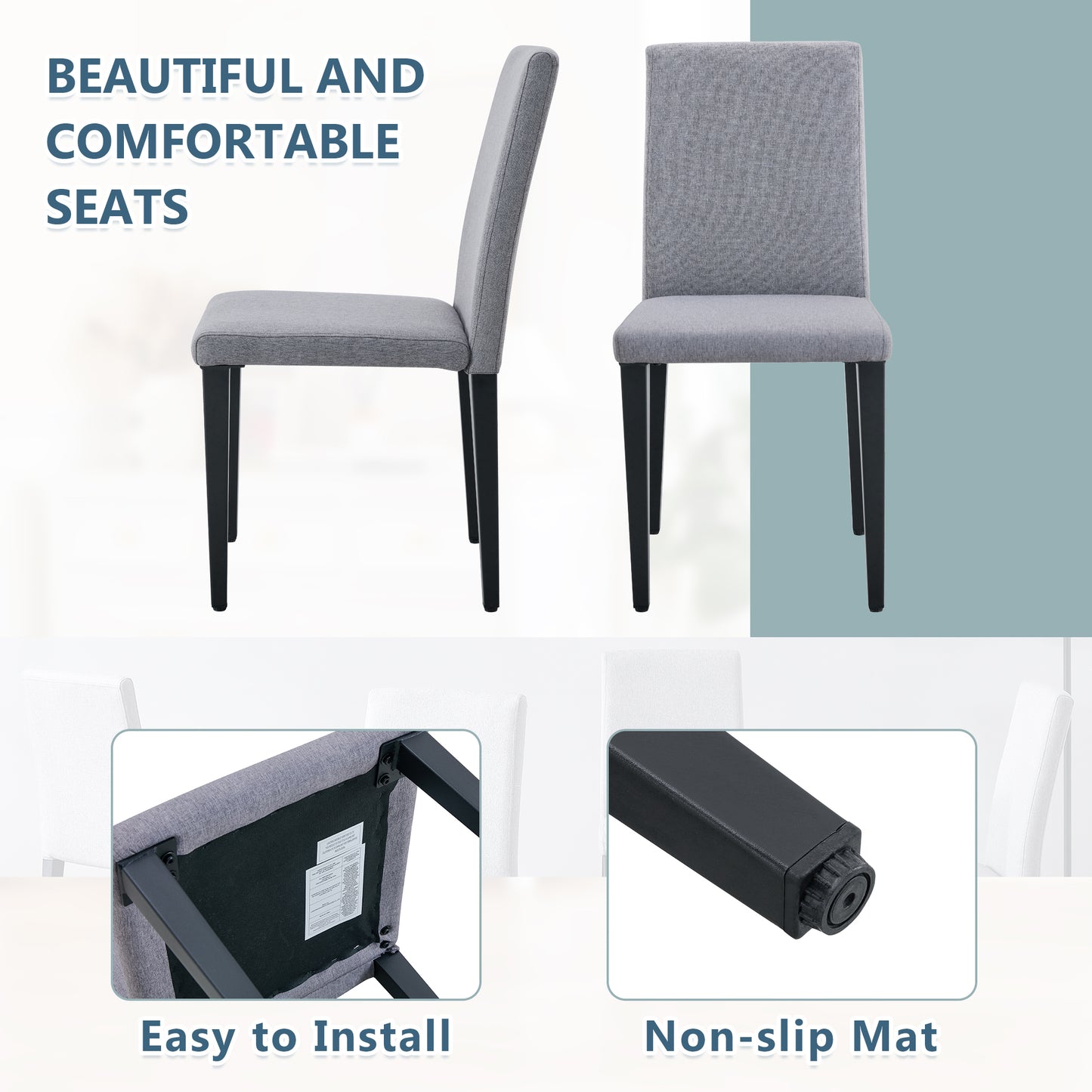Gray Linen Dining Chairs with Black Legs (set of 2) - detail view 6
