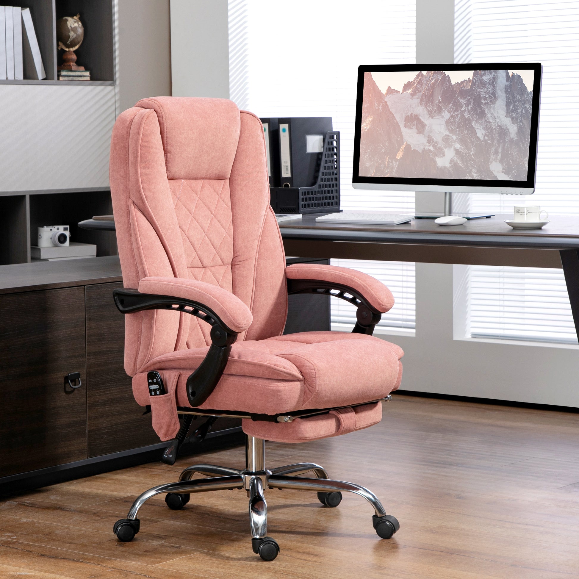 Vinsetto Massage Office Chair with Foot Rest, Executive Office Chair with 6 Vibration Point and Heat, Pink