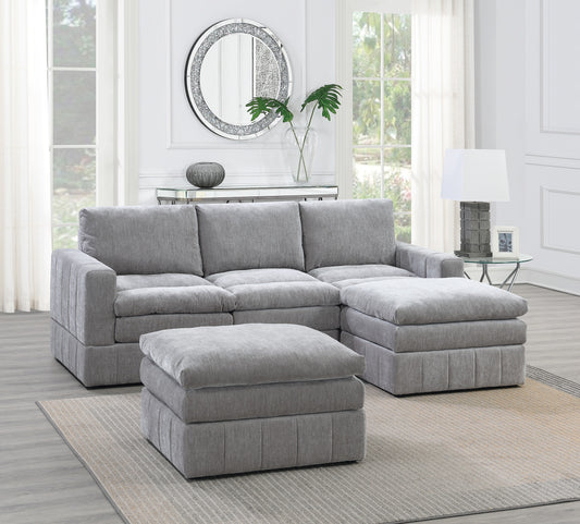 Contemporary 5pc Set Modular Sectional Set 2x One Arm Chair / Wedge 1x Armless Chair 2x Ottoman Granite Color Morgan Fabric Plush - primary color shot