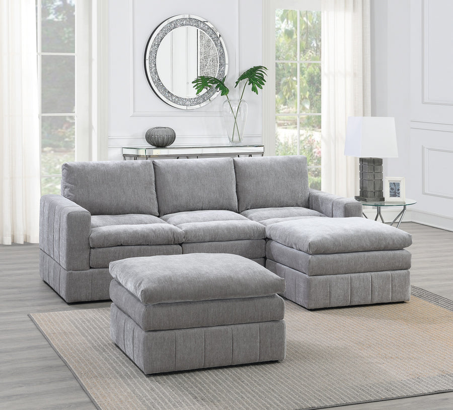 Contemporary 5pc Set Modular Sectional Set 2x One Arm Chair / Wedge 1x Armless Chair 2x Ottoman Granite Color Morgan Fabric Plush - primary color shot